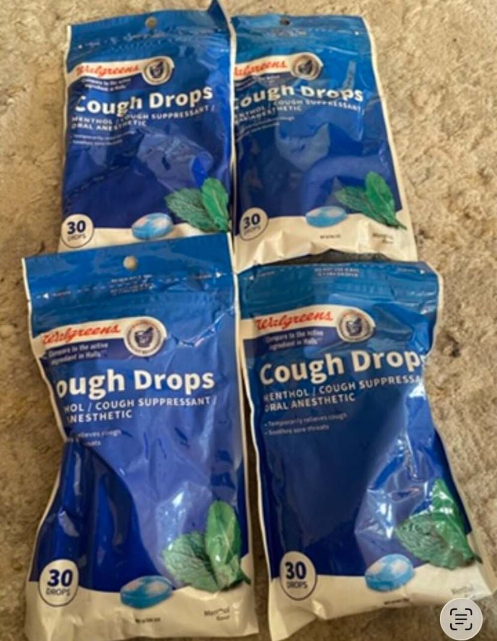 Walgreens Cough Drops Menthol, 30 Count